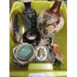 Box containing a quantity of miscellaneous ceramics including an Imari dish, Royal Doulton vase (
