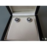 Pair of round brilliant cut sapphire target style stud earrings