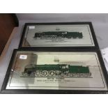 Pair of ebonised framed mirrored prints of British railway trains 'The Evening Star', and '