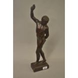 Brown patinated plaster figure, nude male, signed H. Thomas, 1935 (restored)