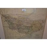 19th Century hand coloured Cruchley's County map of Kent from Ordnance surveys, gilt framed, 19ins x