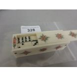 Boxed set of prisoner of war type bone dominoes in a decorated case