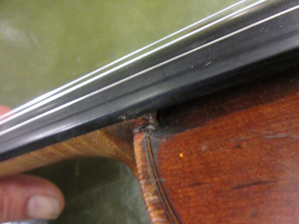 Antique violin with 14.25in one piece back bearing various labels including Houvenel Paris and - Image 13 of 16