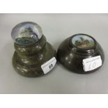 Two 19th Century glass and serpentine paperweights, Gloucester Cathedral and St. Michael's Mount
