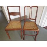 Pair of mahogany cane seated bedroom chairs and another similar cane seated bedroom chair