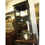 Carved mahogany two tier square washstand together with a carved hardwood two tier occasional table