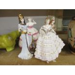 Coalport figure, ' Cleopatra ' and Royal Worcester figure, ' Belle of the Ball ' with two other