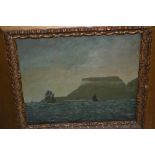 19th Century oil on canvas, shipping off Table Mountain, South Africa, gilt framed, 8ins x 10ins