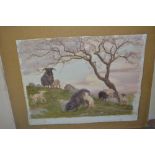 May Furniss, six unframed watercolours, study of sheep and goats, landscape and other scenes,