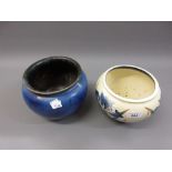 Denby blue glazed pottery jardiniere together with an Old Tuptonware jardiniere