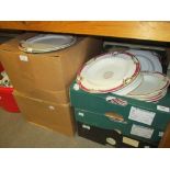 Five boxes containing a large late 19th Century dinner service having gilt decoration on white