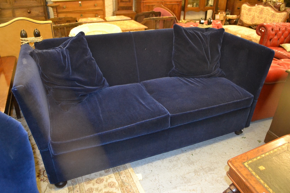 Modern blue velvet upholstered Knole type sofa Good condition, clean and in as new condition