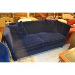 Modern blue velvet upholstered Knole type sofa Good condition, clean and in as new condition