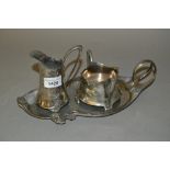 W. M. F. silvered pewter cream jug and sugar bowl on stand of Arte Nouveau design
