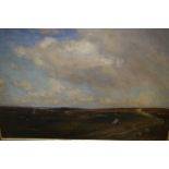 J. H. Vignoles Fisher signed oil on canvas, figure in a windswept landscape, 14ins x 20ins, gilt
