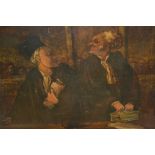19th Century French school, oil on board, study of two solicitors after Honore Daumier, 13.5ins x