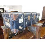 Early 20th Century blue leather cornered travel trunk with various Southern Railway labels and an