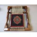 Small walnut carpet makers loom with example work
