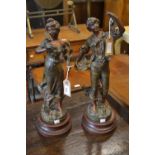Pair of 19th Century French patinated spelter figures of lady and gentleman after Rousseau