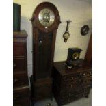 Early 20th Century oak and walnut longcase clock, the case with carved floral decoration, the