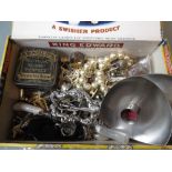 Box containing a quantity of various costume jewellery including silver rings etc