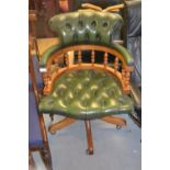 Reproduction green buttoned leather upholstered tub shaped office chair