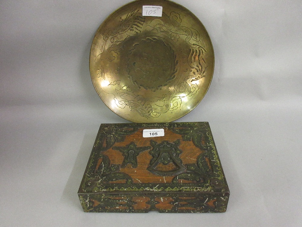 Huntley and Palmers biscuit tin in the form of a brass mounted oak box, together with a Chinese