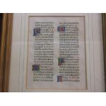 Framed 15th Century Italian Breviary leaf on vellum with initials heightened in gold, red, blue,