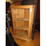 Small stripped pine hanging open shelved corner unit