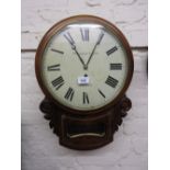 19th Century mahogany drop dial wall clock, the circular painted 12in dial with Roman numerals,