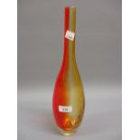 Tall Continental Art Glass orange and red bottle vase, 16ins high