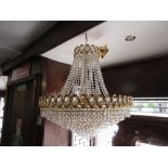 Large 20th Century gilt metal and cut glass bag form hanging ceiling light