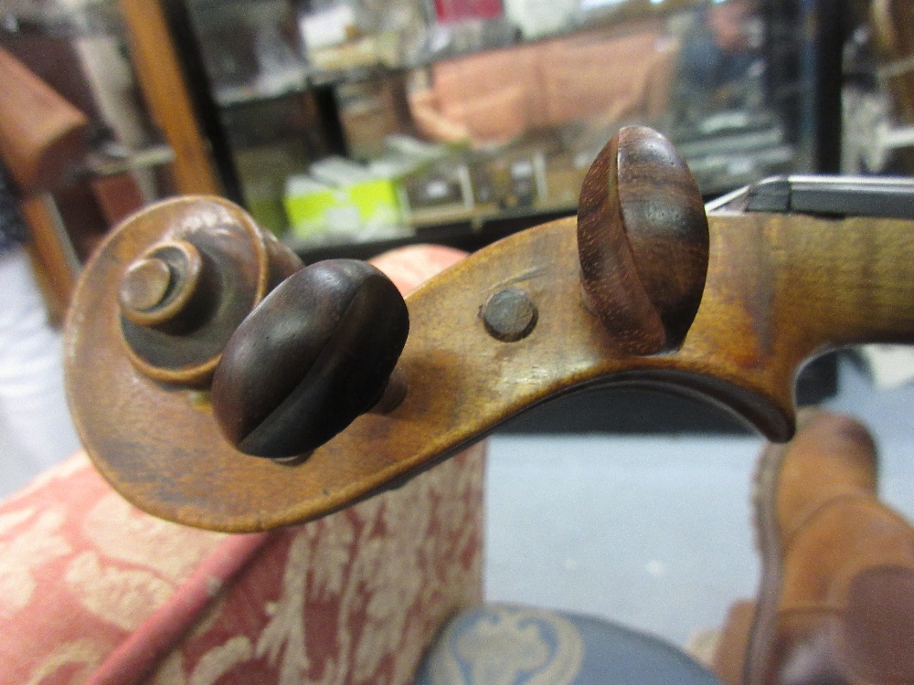 Antique violin with 14.25in one piece back bearing various labels including Houvenel Paris and - Image 4 of 16