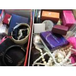 Three shoe boxes containing a collection of various costume jewellery including a Links of London