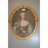 Pair of French oval overpainted prints, portraits of French Aristocracy, housed in gilt
