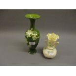 Doulton Lambeth baluster form pottery vase decorated with daffodils, together with a Belleek two