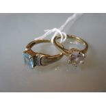 9ct Gold blue topaz ring and a 9ct gold paste ring