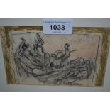 20th Century Welsh school, small charcoal drawing, figure study, indistinctly signed