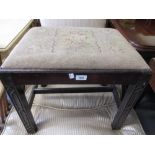 20th Century Chippendale style rectangular stool on square supports with blind fretwork decoration