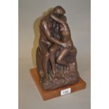20th Century Austin bronzed composition reproduction sculpture of Rodin's ' The Kiss '