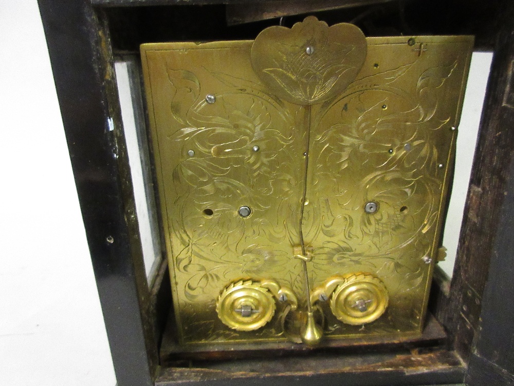 Small 18th Century ebonised and gilt brass table or bracket clock, the gilt basket top and acorn - Image 2 of 19