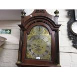 George III mahogany longcase clock, the arched hood with fretwork pediment above tapering columns