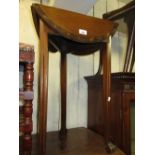 Edwardian mahogany and inlaid triangular drop-leaf occasional table on square tapering supports with