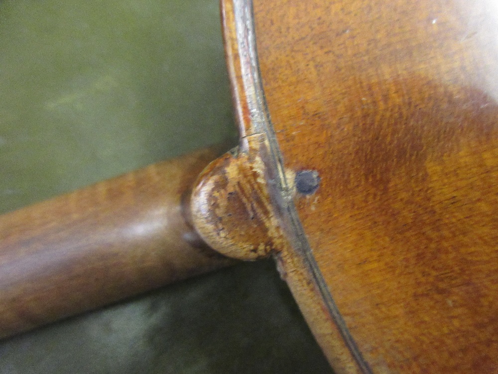 Antique violin with 14.25in one piece back bearing various labels including Houvenel Paris and - Image 15 of 16