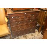 18th Century oak and mahogany crossbanded chest of two short and three long drawers with brass