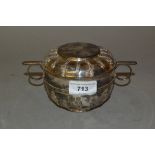 Victorian London silver porringer with cover having cast decoration, makers mark D.W.J.W. All in