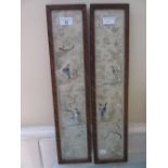 Pair of oak framed Chinese silk embroidered sleeve panels together with a rectangular hardwood