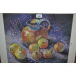 Caroline Wetton, pastel study of fruit and a jug, signed, 15ins x 18.5ins framed together with a