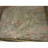 Large reproduction rectangular gilt framed machine woven tapestry picture, figures in a landscape