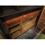 Reproduction yew wood open bookcase with three drawers above adjustable shelves